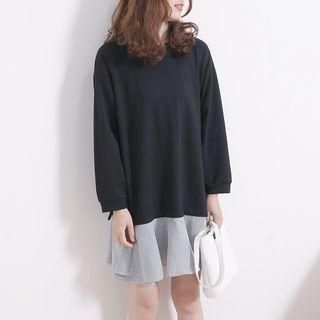 Striped Panel Mock Two-piece Pullover Dress