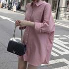 Long-sleeve Mini Shirt Dress Pink - One Size