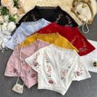 Short-sleeve Floral Embroidered Cropped Blouse