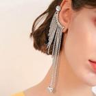 Non-matching Rhinestone Fringed Earring 1 Pair - 925 Silver - Silver - One Size