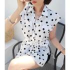 Sleeveless Dotted Linen Blouse With Belt