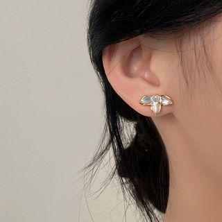 Flower Glaze Faux Pearl Alloy Earring 1 Pair - Blue & Gold - One Size