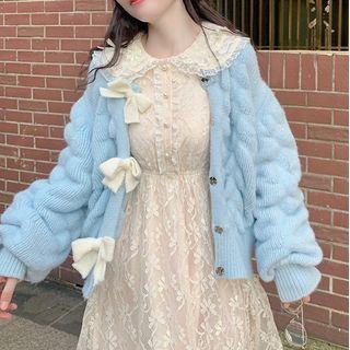 Long-sleeve Plain Bow Cardigan