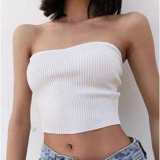 Strapless Cropped Ribbed Knit Top