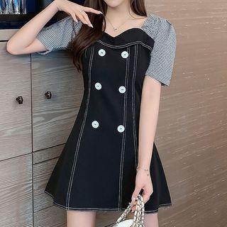 Short-sleeve Panel Mini A-line Dress