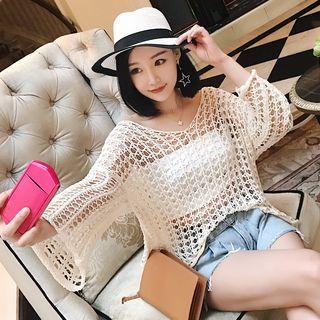 V-neck Crochet Long-sleeve Top