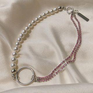 Asymmetric Faux Pearl Rhinestone Choker 1 Pc - As Shown In Figure - One Size