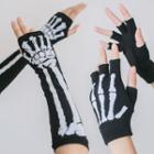Skeleton Print Fingerless Gloves