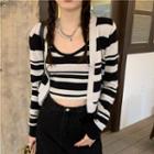 Set: Striped Cardigan + Camisole Top Stripes - Black & White - One Size
