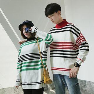Couple Matching Mock Neck Striped Sweater