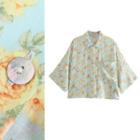 Pocket Front Elbow Sleeve Floral Print Shirt