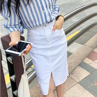 Fray-hem Stitched H-line Skirt