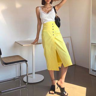 High-waist Snap-button Long Wrap Skirt