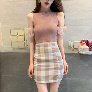 Mock Neck Striped Sleeveless Cropped Top