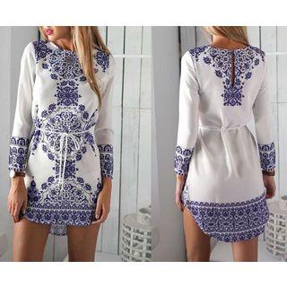 Ceramic Print Long-sleeve Dress