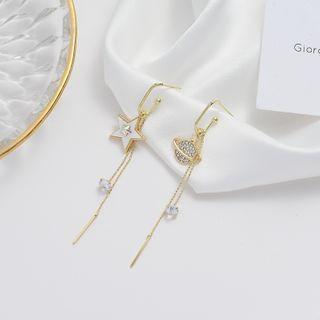Non-matching Rhinestone Planet & Star Fringed Earring 1 Pair - 925 Silver Needle Earring - Silver Rhinestone - Gold - One Size