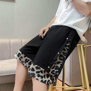 Leopard Print Panel Wide-leg Shorts