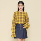Puff-sleeve Check Top