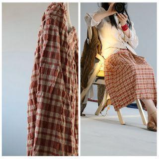 Plaid Midi A-line Linen Skirt