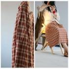 Plaid Midi A-line Linen Skirt