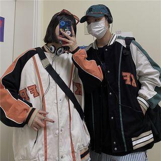 Couple Matching Lettering Print Baseball Jacket