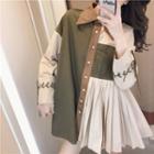 Lace-up Pleated Mini A-line Shirtdress