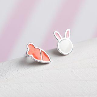 925 Sterling Silver Non-matching Rabbit & Carrot Earring 1 Pair - Earrings - One Size