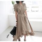 Asymmetric-hem Linen Long Surplice-wrap Dress