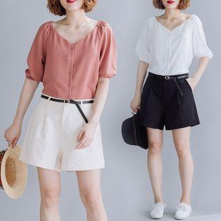 Set : Short-sleeve Shirt + Plain Shorts