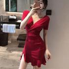 V-neck Short-sleeve Sequined Mini Sheath Dress
