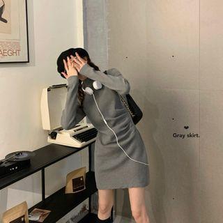 Mock-neck Shirred Mini Bodycon Dress