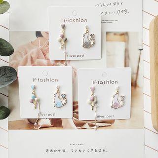 Non-matching Alloy Cat & Balloon Dangle Earring