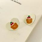 Heart Cherry Bear Alloy Earring 1 Pair - White & Red & Coffee - One Size