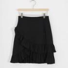 Tiered Frill Trim Mini A-line Skirt Black - One Size