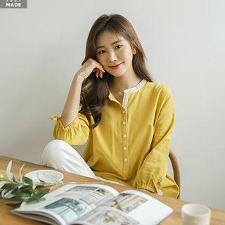 Half-placket Tie-cuff Lace-trim Blouse