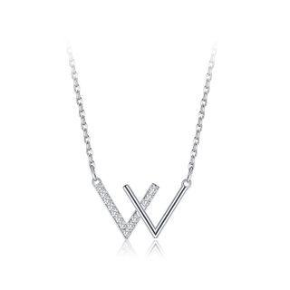 925 Sterling Silver Simple Double V Necklace With Austrian Element Crystal Silver - One Size