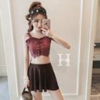 Set: Cropped Lace-up Tankini + Skirt