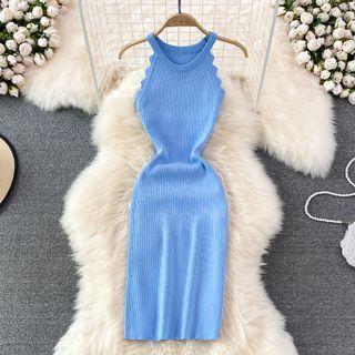 Plain Halter Sheath Knit Dress