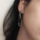 Non-matching Safety Pin Fringed Earring 136 - Silver - One Size