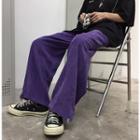 Corduroy Straight-cut Pants Purple - One Size