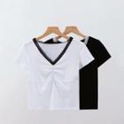V Neck Lace-trim Short-sleeve T-shirt