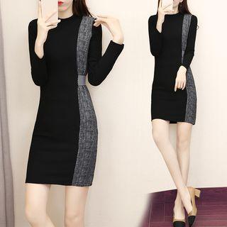 Long-sleeve Paneled Mini Knit Sheath Dress