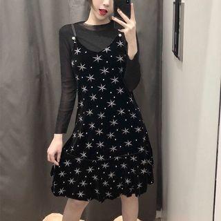 Velvet Slipdress / Lace Mesh Long-sleeve Top