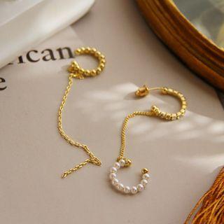 Faux Pearl Alloy Chained Asymmetrical Cuff Earring