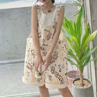 Cartoon Bear Print Wide-leg Jumper Shorts