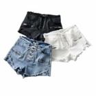 Frayed Trim Lace-up Denim Hot Pants
