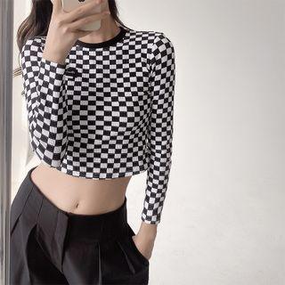 Checkerboard Slim-fit Crop T-shirt
