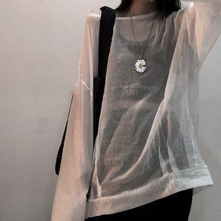 Long Sleeve See-through Sheer Top White - One Size