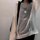 Long Sleeve See-through Sheer Top White - One Size