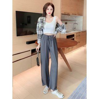 Cropped Plaid Shirt / Camisole Top / Wide-leg Pants / Set